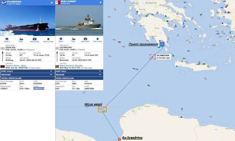 希臘油輪Vilamoura上周從利比亞向直布羅陀時發生爆炸事故。（圖擷自烏克蘭國防情報局）