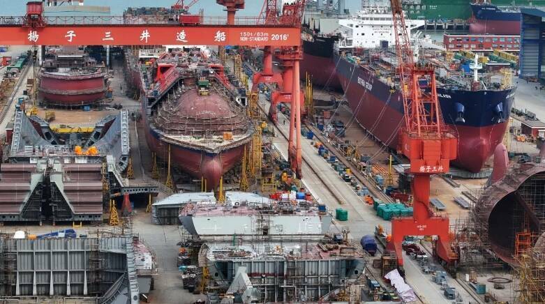 中国造船业已辗压美国,全球市占率逾50%。(法新社) 中国造船业已辗压美国,全球市占率逾50%。(法新社)