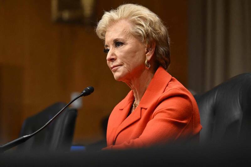 美国总统川普任命共和党金主麦马洪（Linda McMahon）出任教育部长，目标就是推动裁撤教育部人员。（法新社资料照）