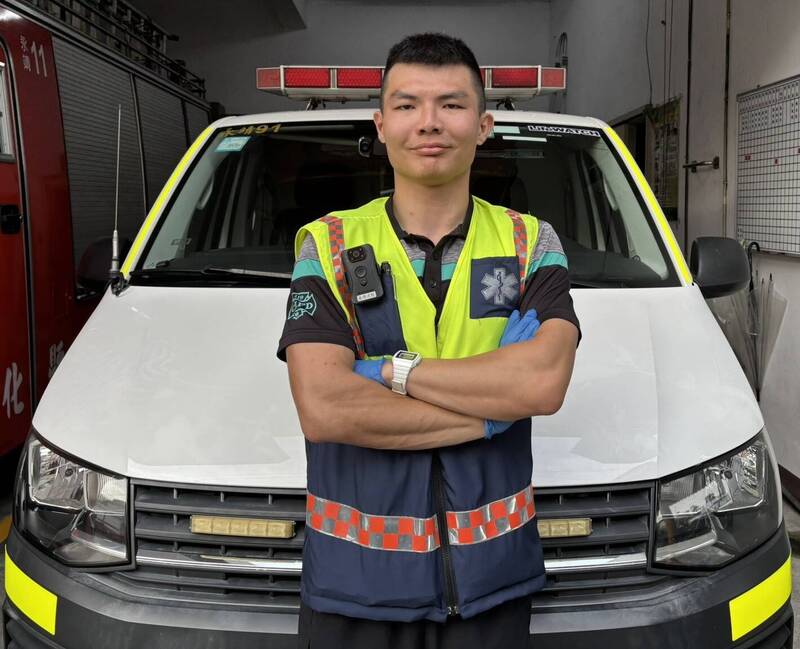 彰化永靖分队消防员韩朝武,执行救护勤务前2个月成功就接生2名婴儿。(彰化消防局提供) 彰化永靖分队消防员韩朝武,执行救护勤务前2个月成功就接生2名婴儿。(彰化消防局提供)